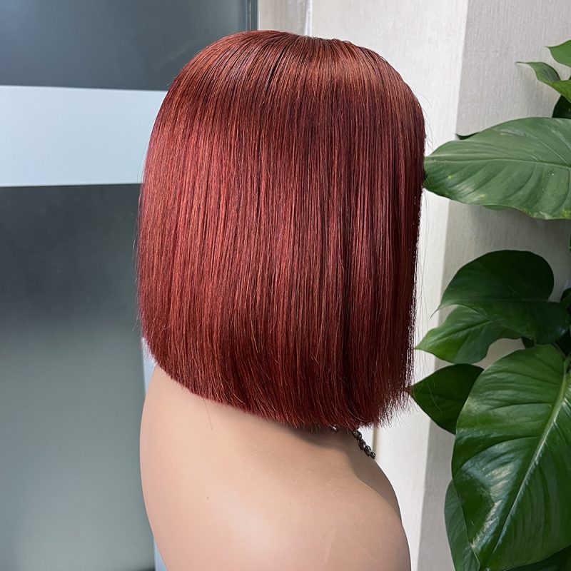 2x6 Reddish Brown Colored Straight BOB Lace Closure Virgin Human Hair Wig - 图片 2